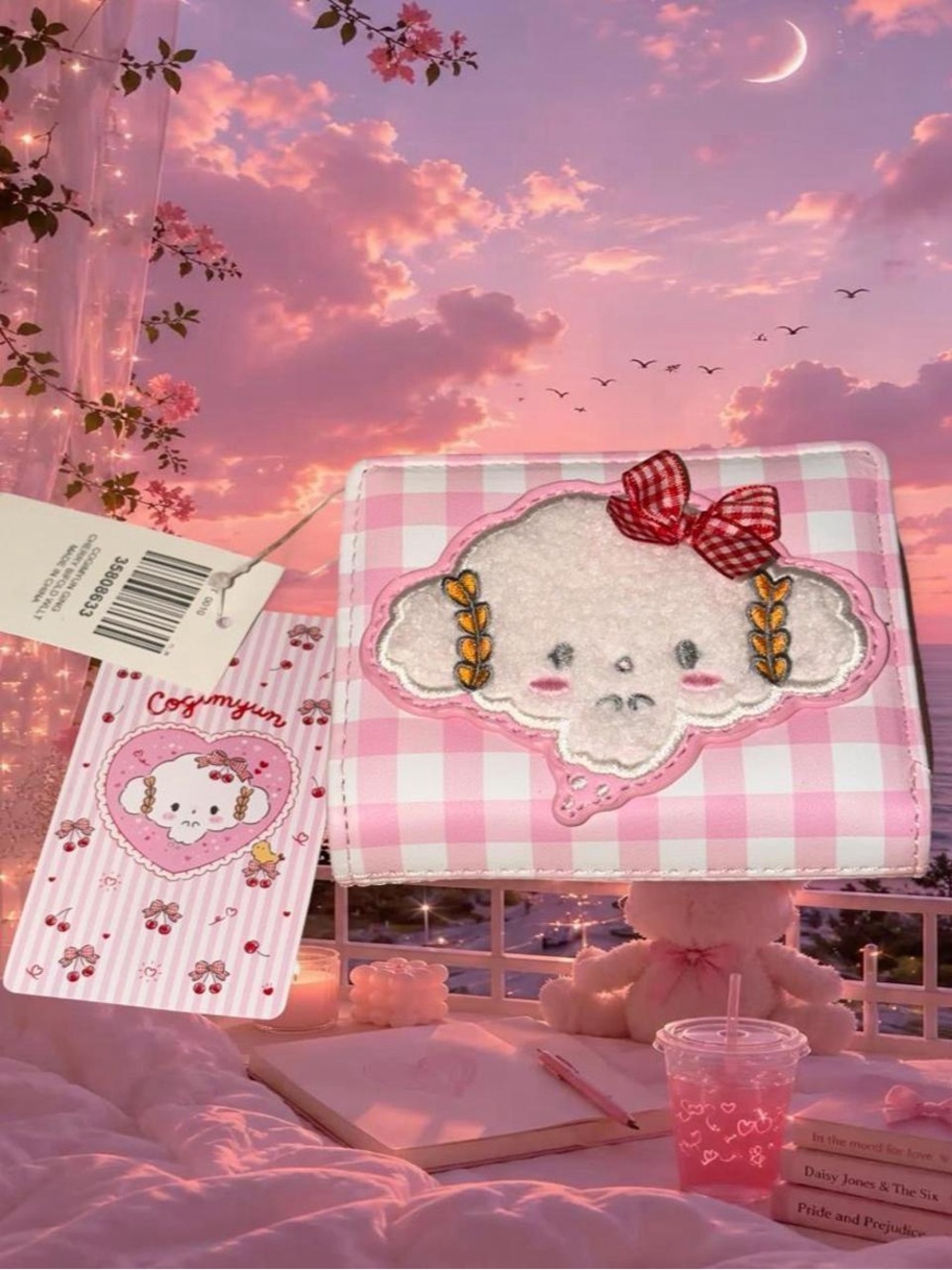 Her Universe Pink Gingham Kids Wallet with Cloud Patch